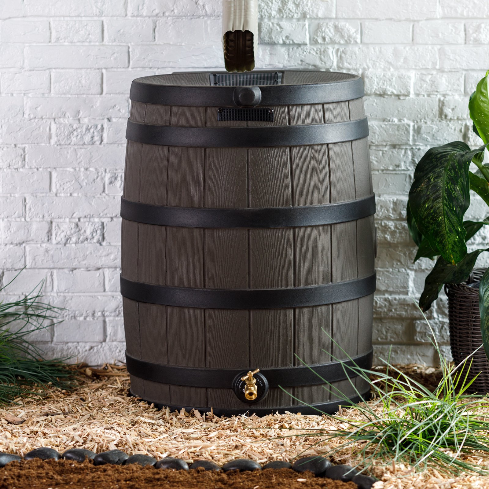 50 Gallon  Darkened Rib Rain Barrel, Green