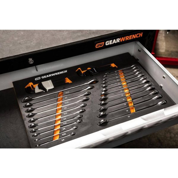 1008245829 44pc 90T SAE/Metric Combination Ratcheting Wrench   Long Arm Hex Key Set with EVA Foam Tray