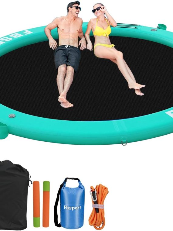 Inflatable Dock Floating Platform, 8ft Inflatable Water Hammock Floating Deck for Lake W/Cupholder, Round Floating Ring Float Ring, Pool Float Raft Lounger Island Platform Pad