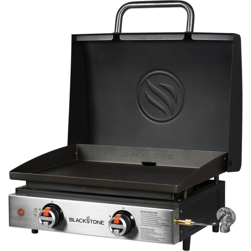 1813 22 in. 2 Burner and Stainless Steel with Hood Tabletop Griddle in Black