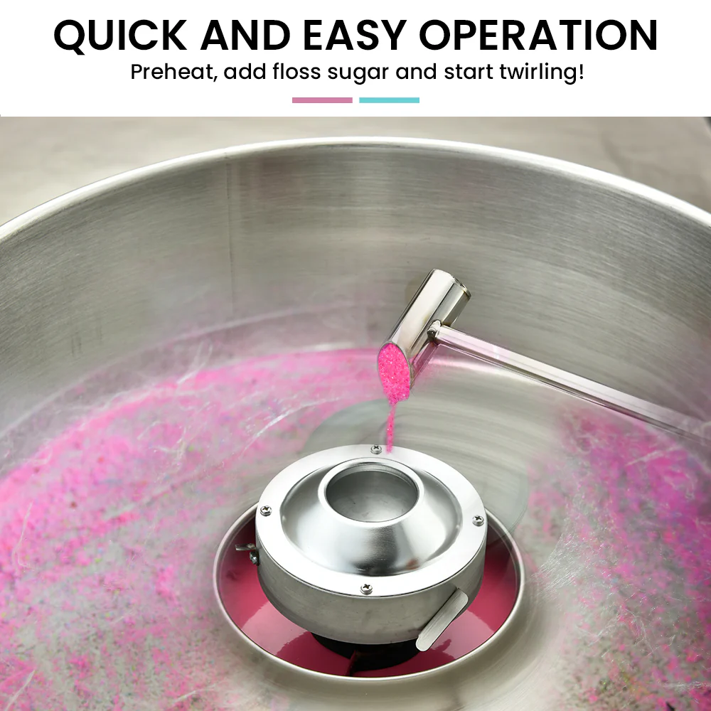 EUROCHEF 1100W Commercial Fairy Floss Machine, Cotton Candy Maker with Bubble Cover