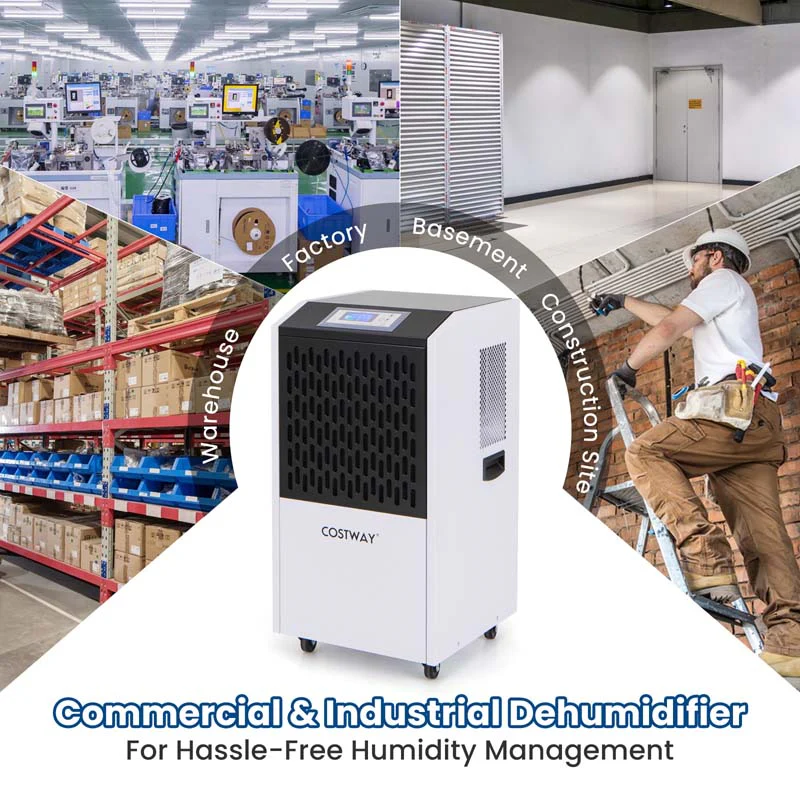 250 Pints Portable Commercial Dehumidifier with Drain Hose & 4 Wheels, Heavy Duty Industrial Dehumidifier for Basement Warehouse