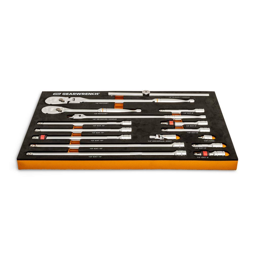 1008035635 1/2 in. 90T Ratchet and Drive Tool Set with EVA Foam Tray (16-Piece)