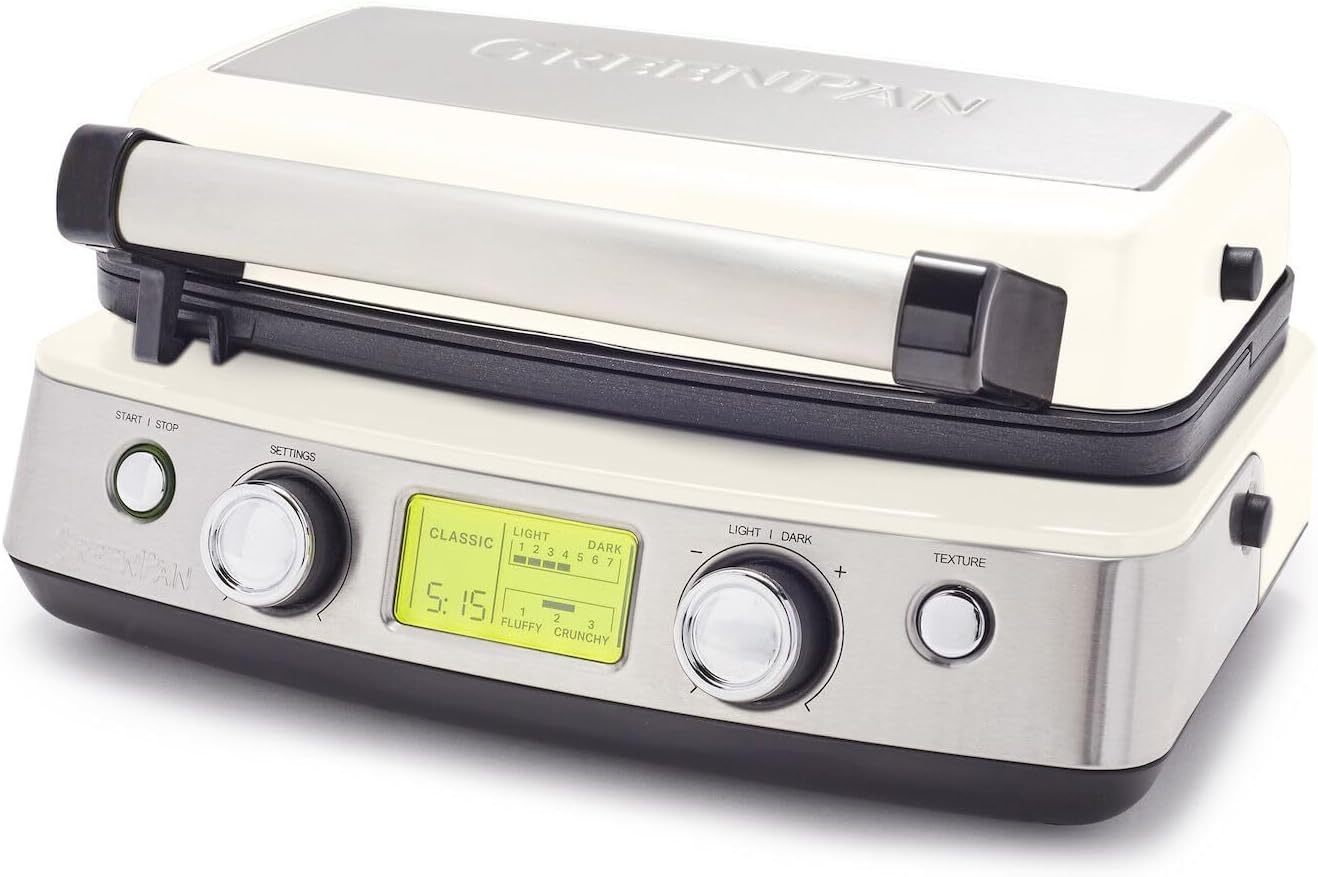 Elite 4-Square Belgian & Classic Waffle Iron, Healthy Ceramic Nonstick Aluminum Dishwasher Safe Plates, Adjustable Shade/Crunch Control, Wont Overflow, Easy Cleanup Breakfast,