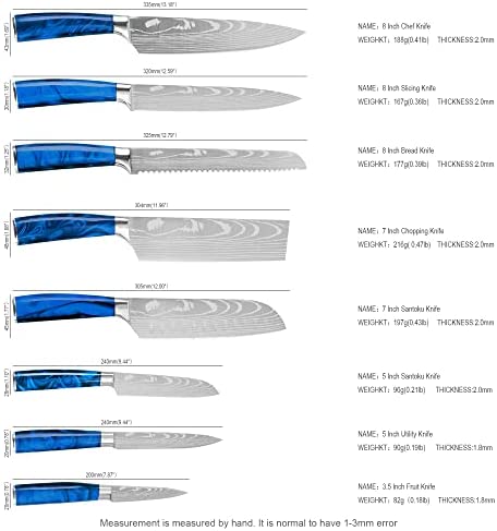 XYJ Stainless Steel Kitchen Knives Set 8 Piece Chef Knife Set with Carry Case Bag & Sheath Well Balance Ergonomic Handle