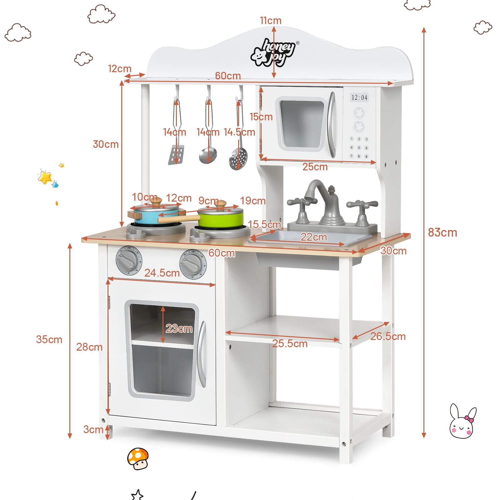 Topbuy Wooden Kids Toddlers Kitchen Playset Cooking Play Toy with Cookware Utensils Play Kitchen