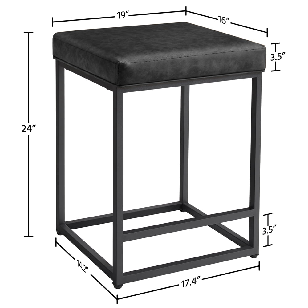 24  Modern Backless Counter Bar Stools, Set of 2, Black