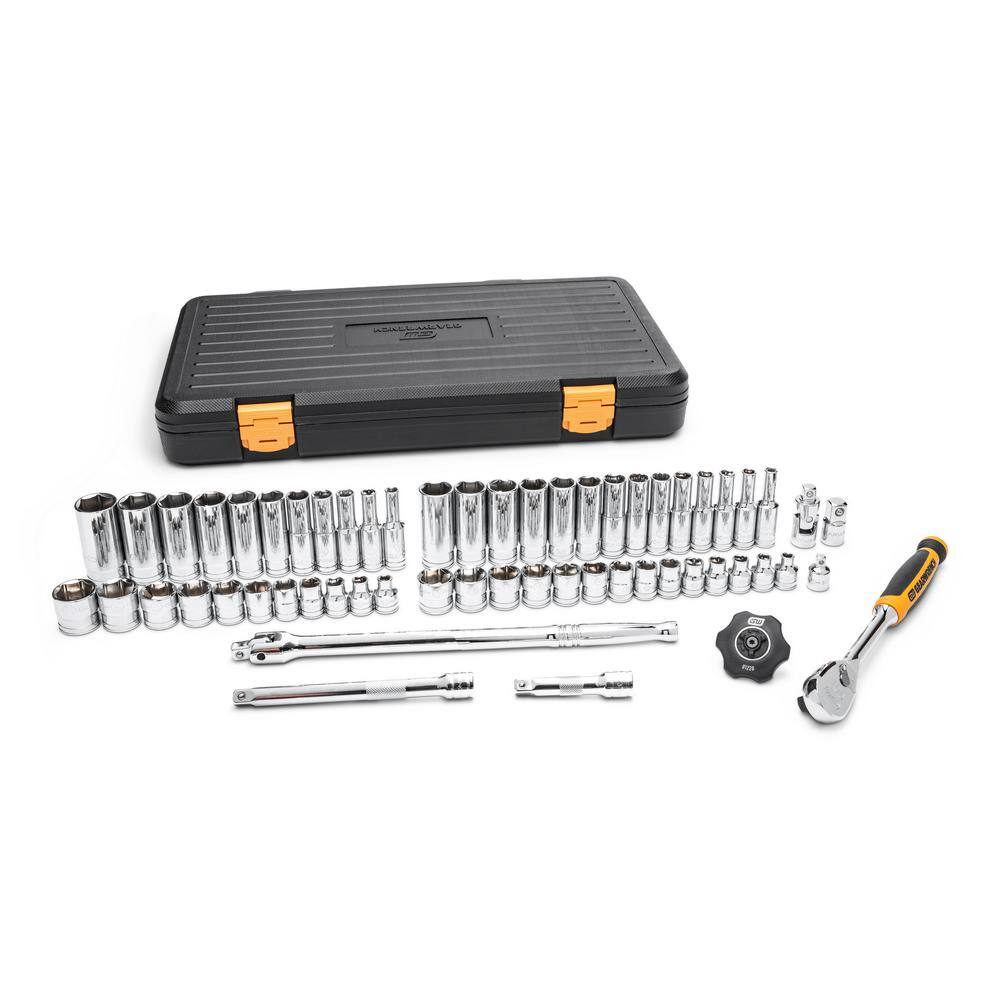 1008066262 3/8 in. Drive 90-Tooth 6-Point Standard and Deep SAE/Metric Mechanics Tool Set (58-Piece)