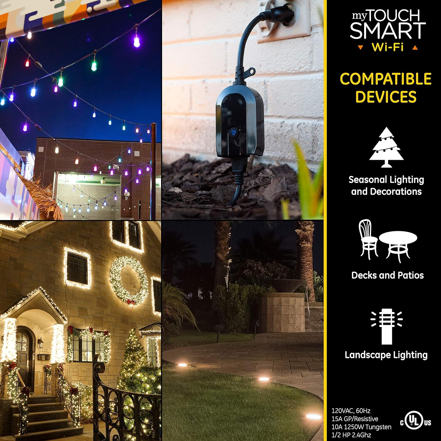 myTouchSmart Wi-Fi Outdoor Smart Plug, Weather-Resistant, Alexa & Google Assistant Compatible, No Hub Required, Black