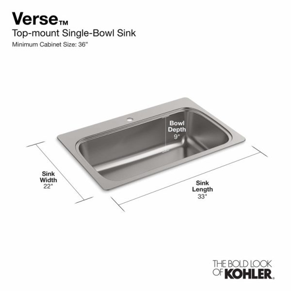 20060-3-NA Verse 33 L x 22 W Top Mount Single Bowl Kitchen Sink