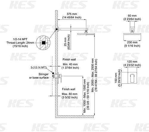 KES Black Shower Faucet Shower Valve Rain Shower