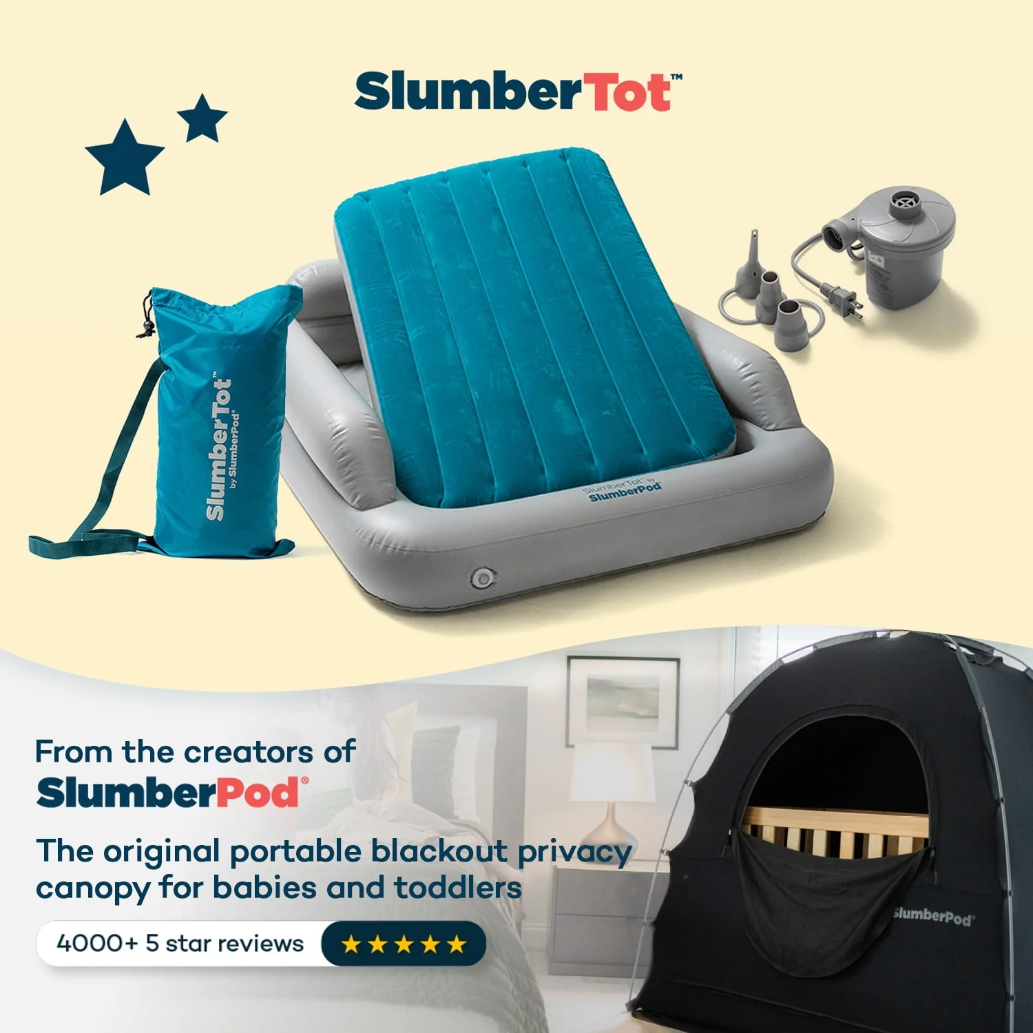 SlumberPod SlumberTot Inflatable Toddler Travel Mattress with Electric Air Pump