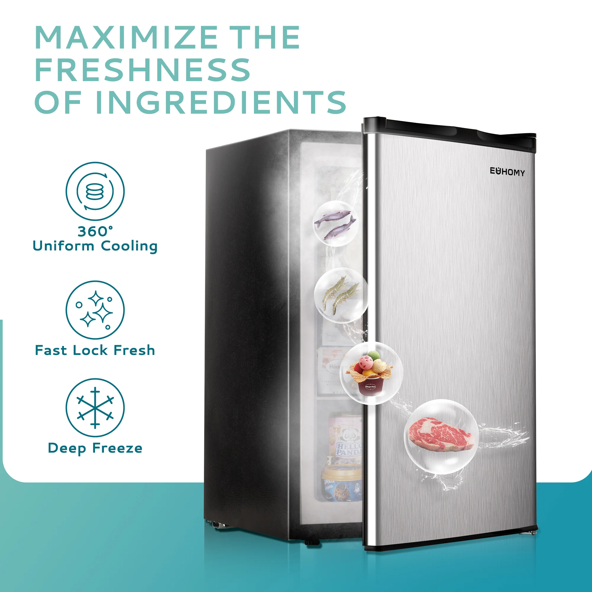 EUHOMY Compact Mini Freezer, Upright freezer Rapid Cooling