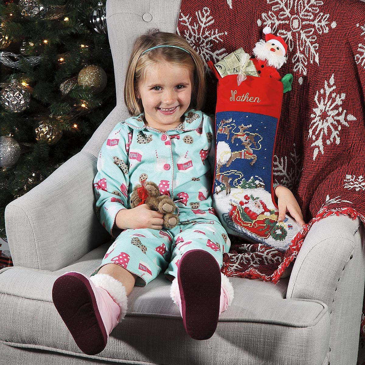 Lillian Vernon Personalized Needlepoint Reindeer Stocking - Heirloom Christmas Stocking, 100% Wool, 9.5” W x 17” L