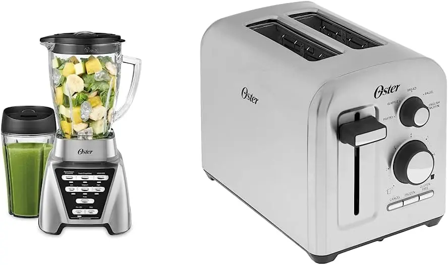 Oster Blender | Pro 1200 with Glass Jar, 24-Ounce Smoothie Cup, Brushed Nickel