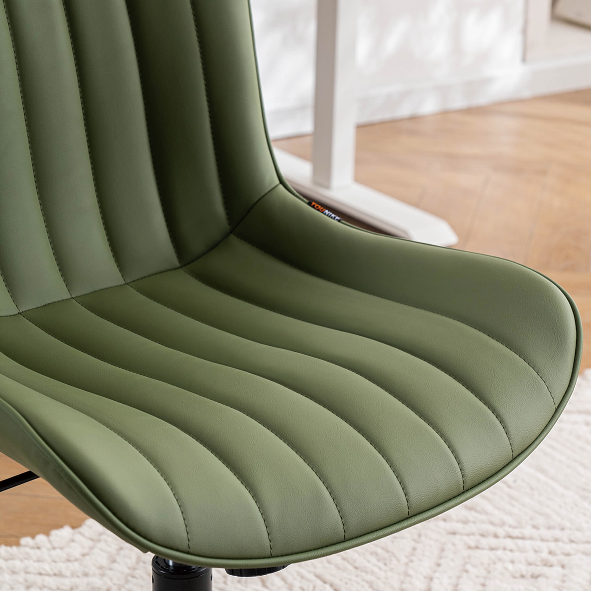 YOUNIKE Cute Armless Office Desk Chair Modern Upholstered Faux Leather Swivel Task Chair, Brown