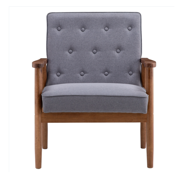 (75 x 69 x 84) cm Retro Modern Wooden Single Chair, Grey Fabric