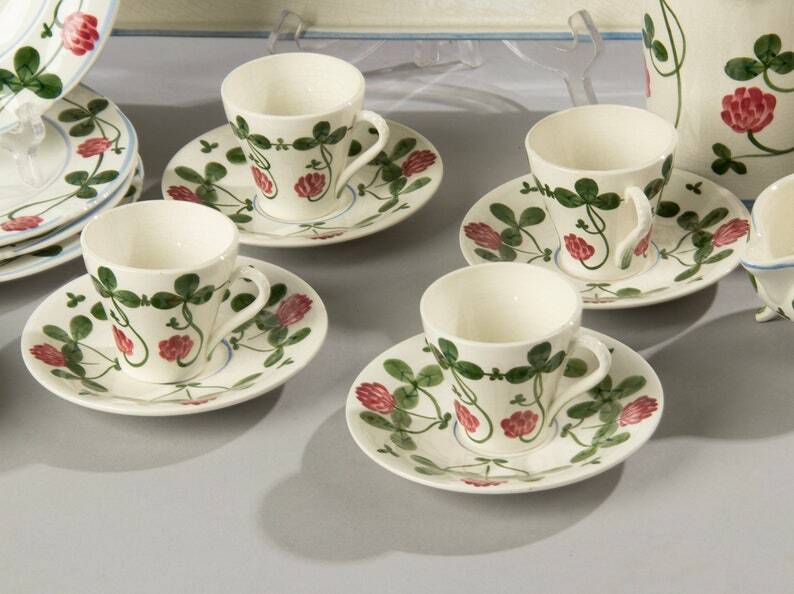 Royal Copenhagen Clover 13-Piece Hand-Painted Faience Coffee Set – Rare Collectible