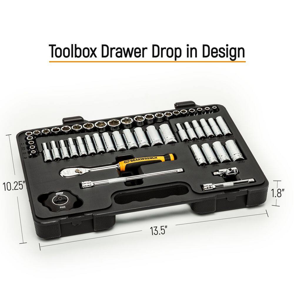 1008066261 1/4 in. Drive 90-Tooth 6-Point Standard and Deep SAE/Metric Mechanics Tool Set (52-Piece)