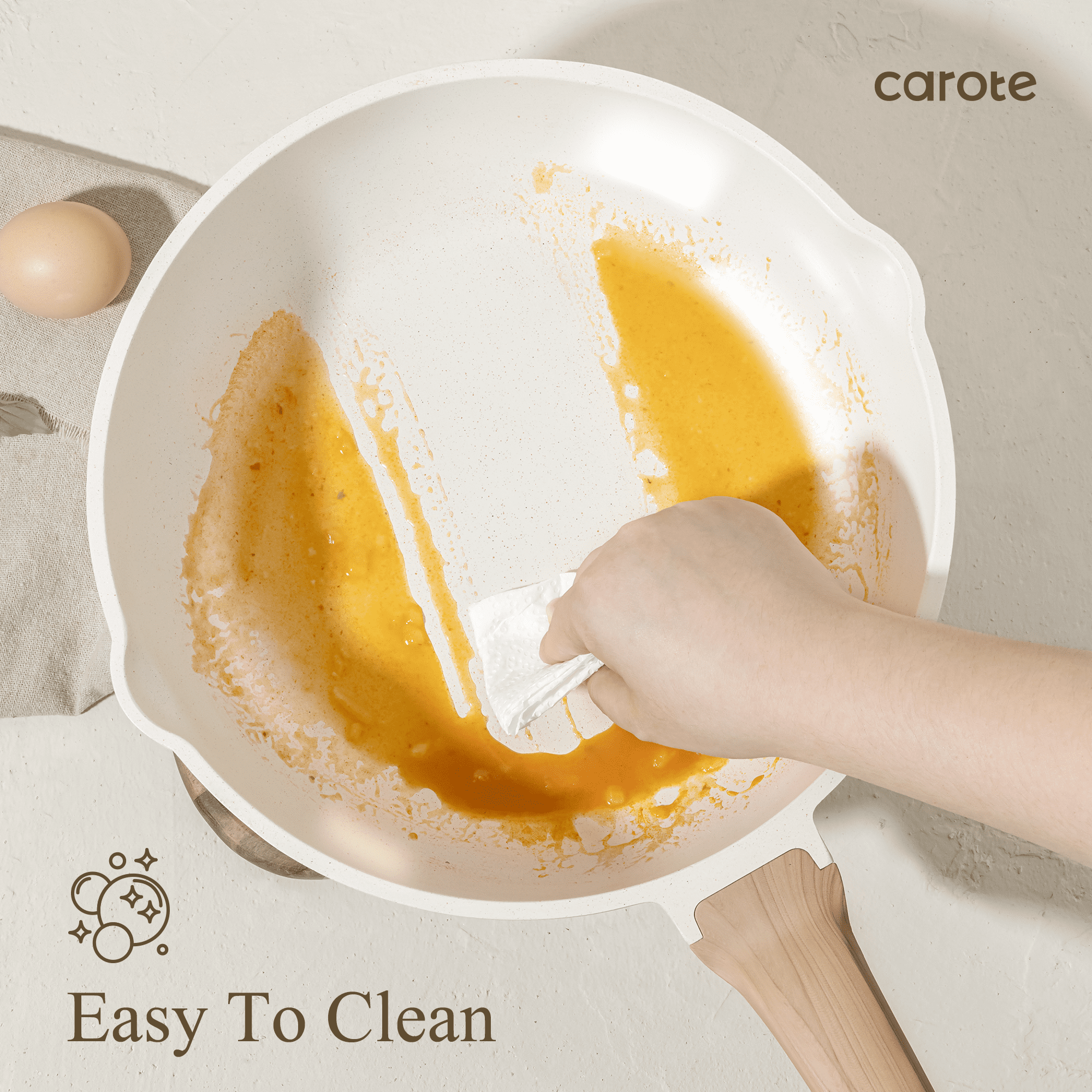 Carote Nonstick Pots and Pans Set, 8 Pcs Induction Kitchen Cookware Sets (Beige Granite)