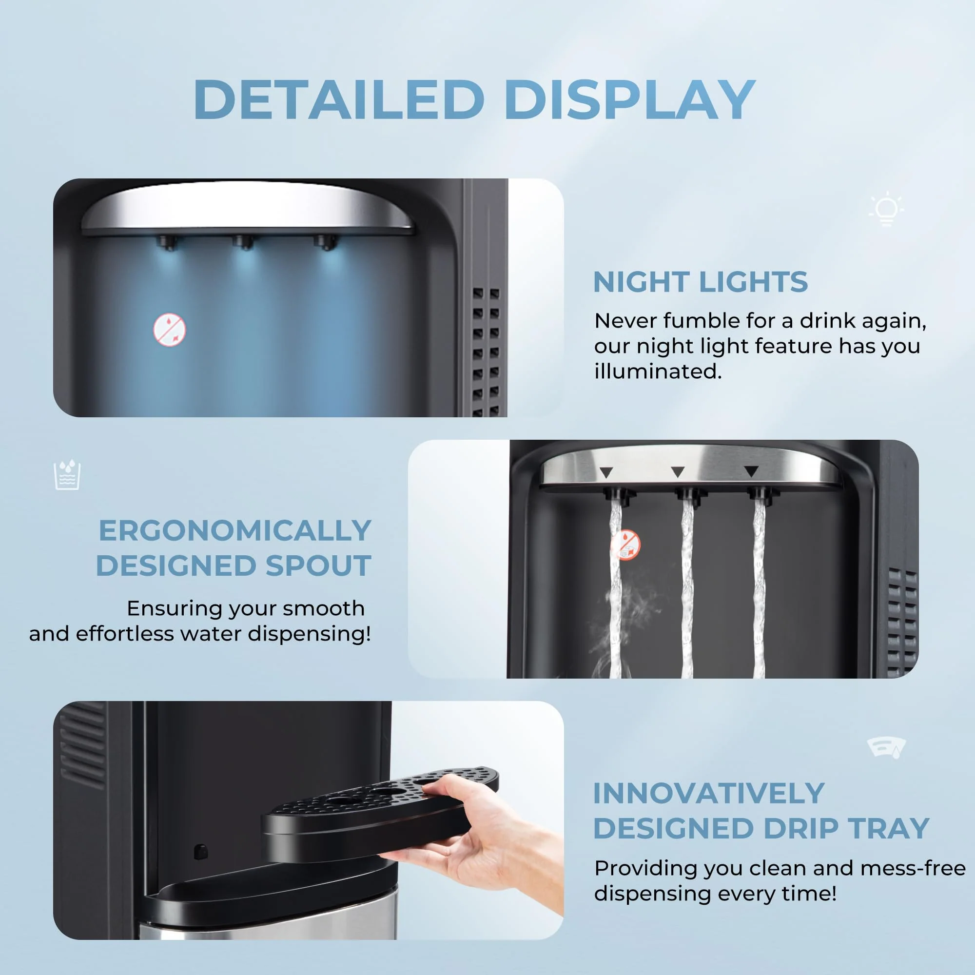 EUHOMY Self Cleaning Bottom Loading Water Cooler Dispenser, with UV Lights Stainless Steel