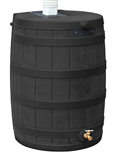 50 Gallon Plastic Rain Barrel Water Collector with Brass Spigot, Black