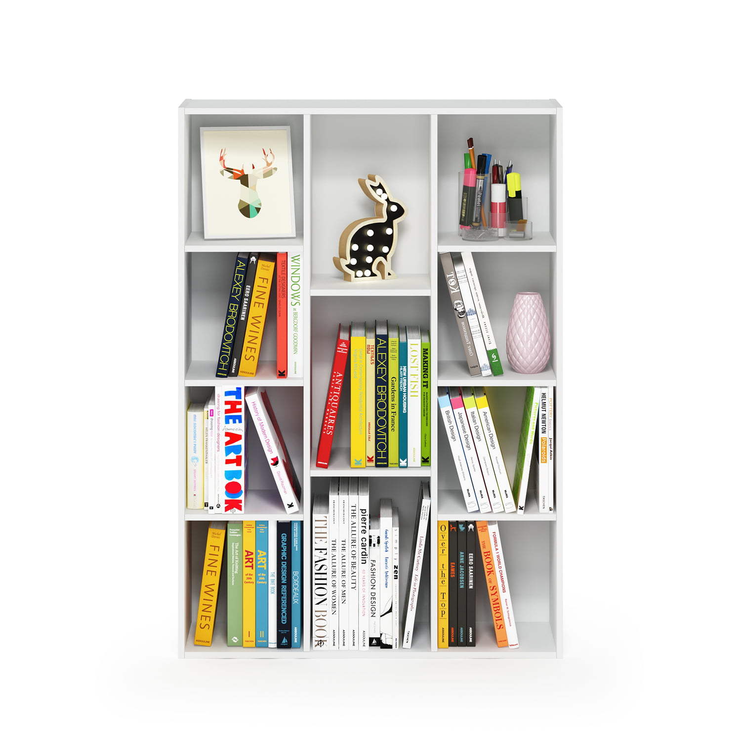 11-Cube Reversible Open Shelf Bookcase, White