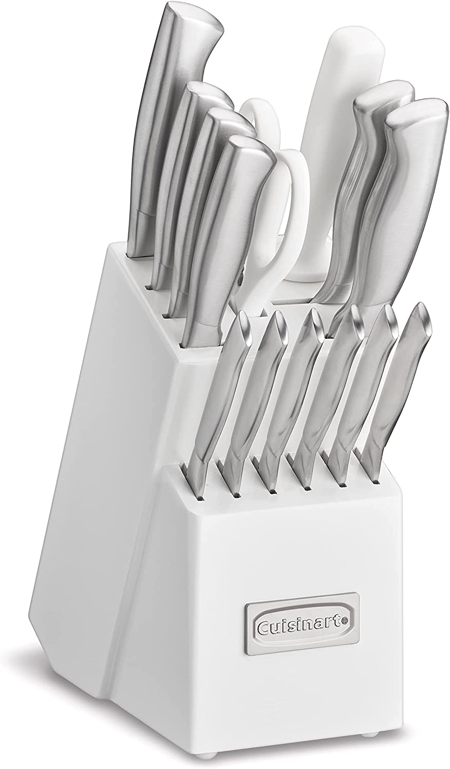 Cuisinart C77SS-15PK 15-Piece Stainless Steel Hollow Handle Block Set, Glossy White