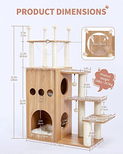 Made4Pets Cat Tree Modern Cat Tower Featuring with Fully Sisal Covering Scratching Posts