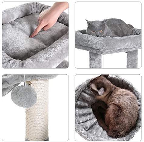 Hey-brother 41.34 inches Cat Tree with Scratching Board, 2 Luxury Condos, Cat Tower