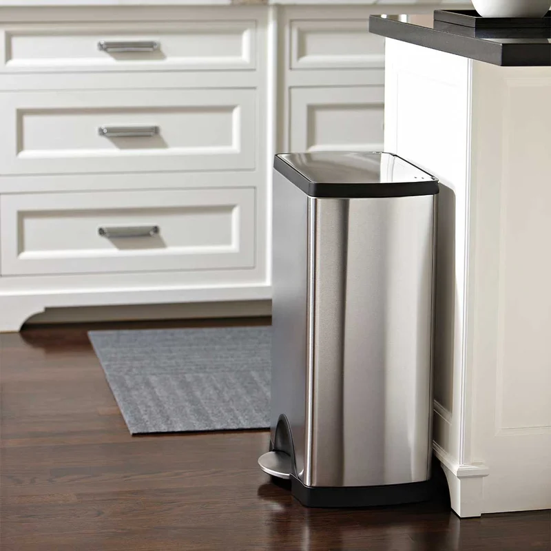 38 Liter / 10 Gallon Rectangular Kitchen Step Trash Can, Brushed Stainless Steel
