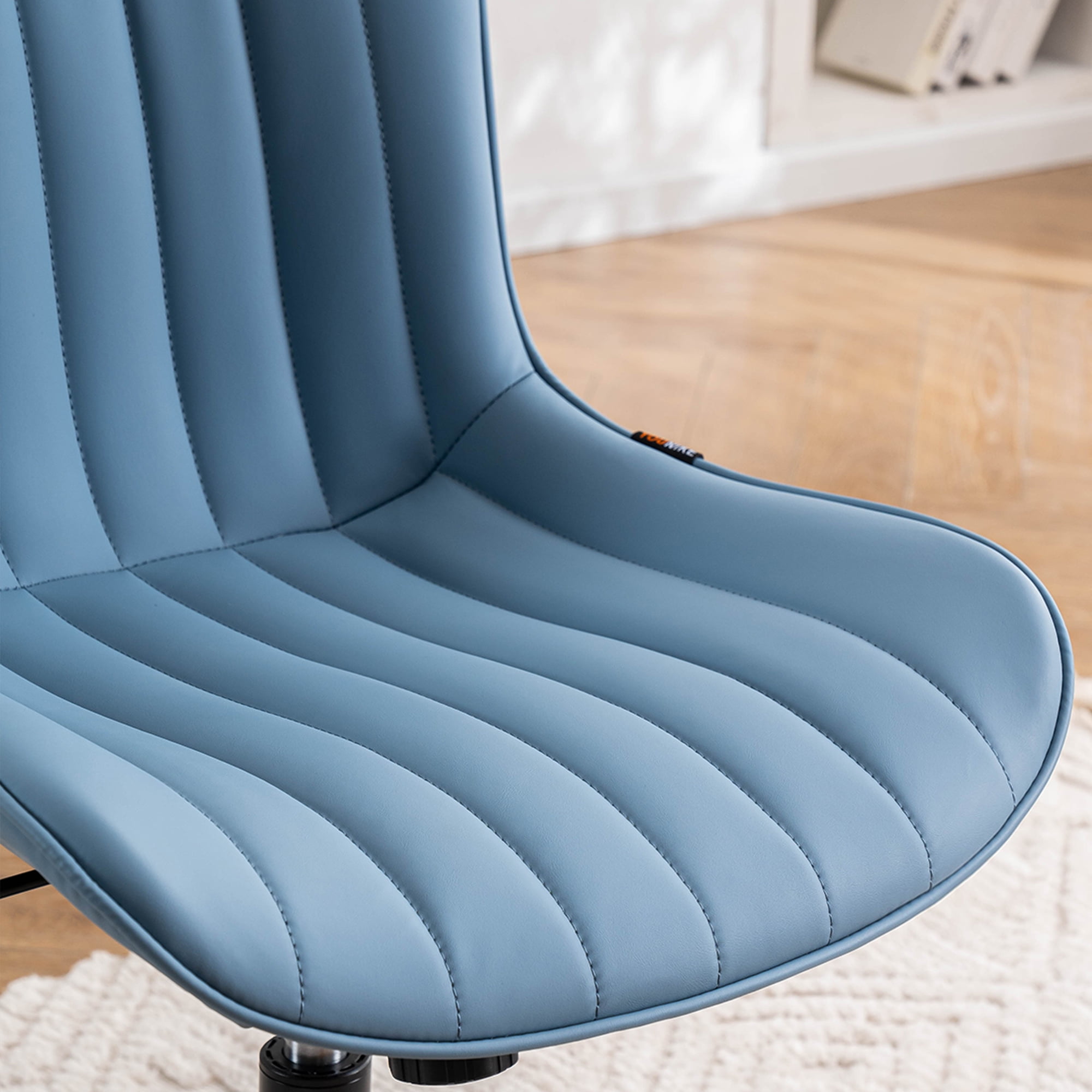 YOUNIKE Cute Armless Office Desk Chair Modern Upholstered Faux Leather Swivel Task Chair, Brown