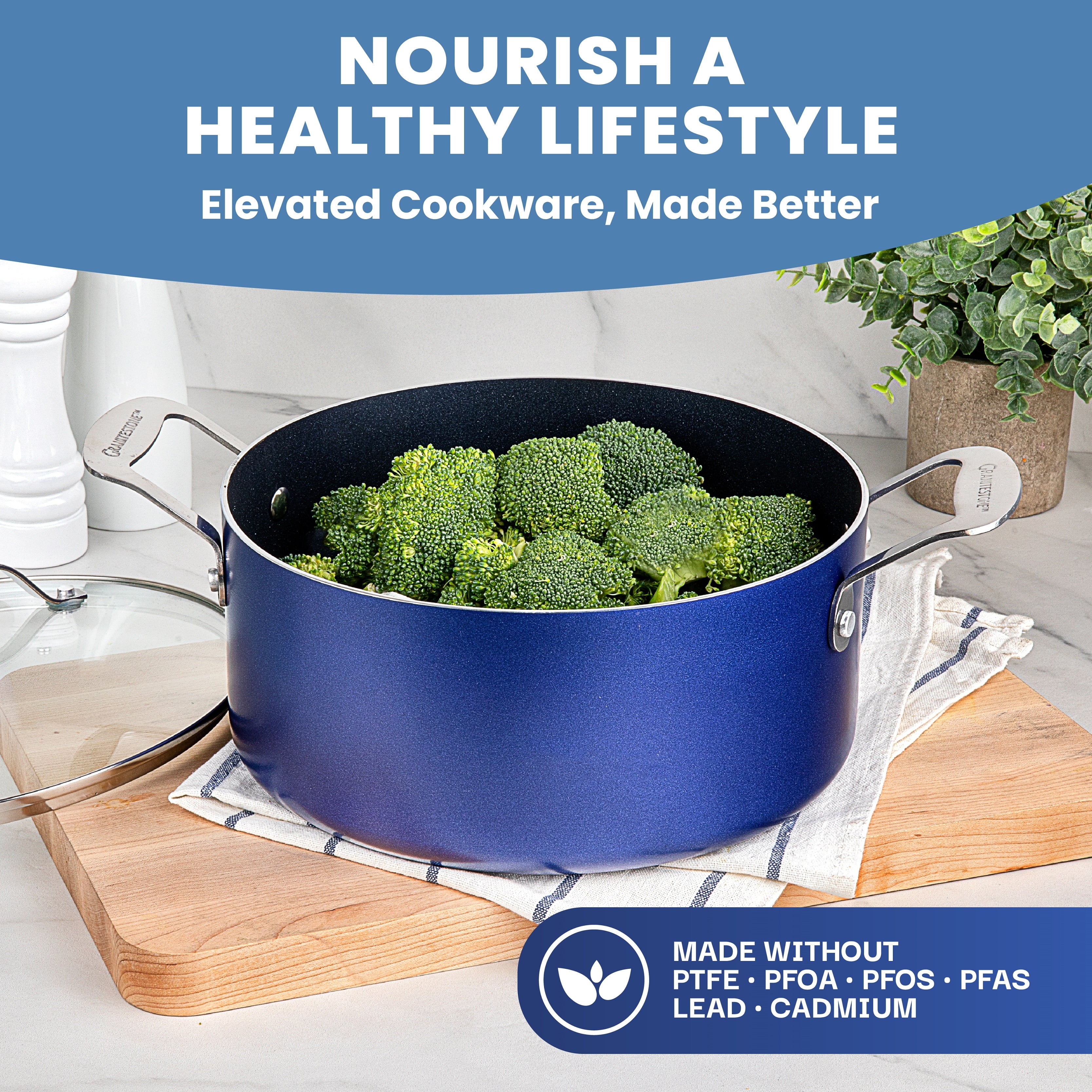 Granitestone Nonstick Pots and Pans 20 Pcs Kitchen Cookware Bakeware Set Cooking Frying Skillet Sauce Pan Blue