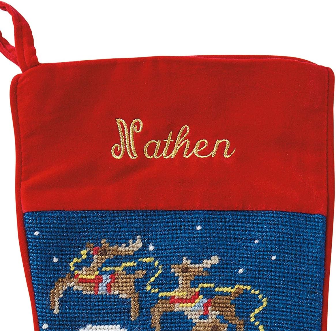 Lillian Vernon Personalized Needlepoint Reindeer Stocking - Heirloom Christmas Stocking, 100% Wool, 9.5” W x 17” L