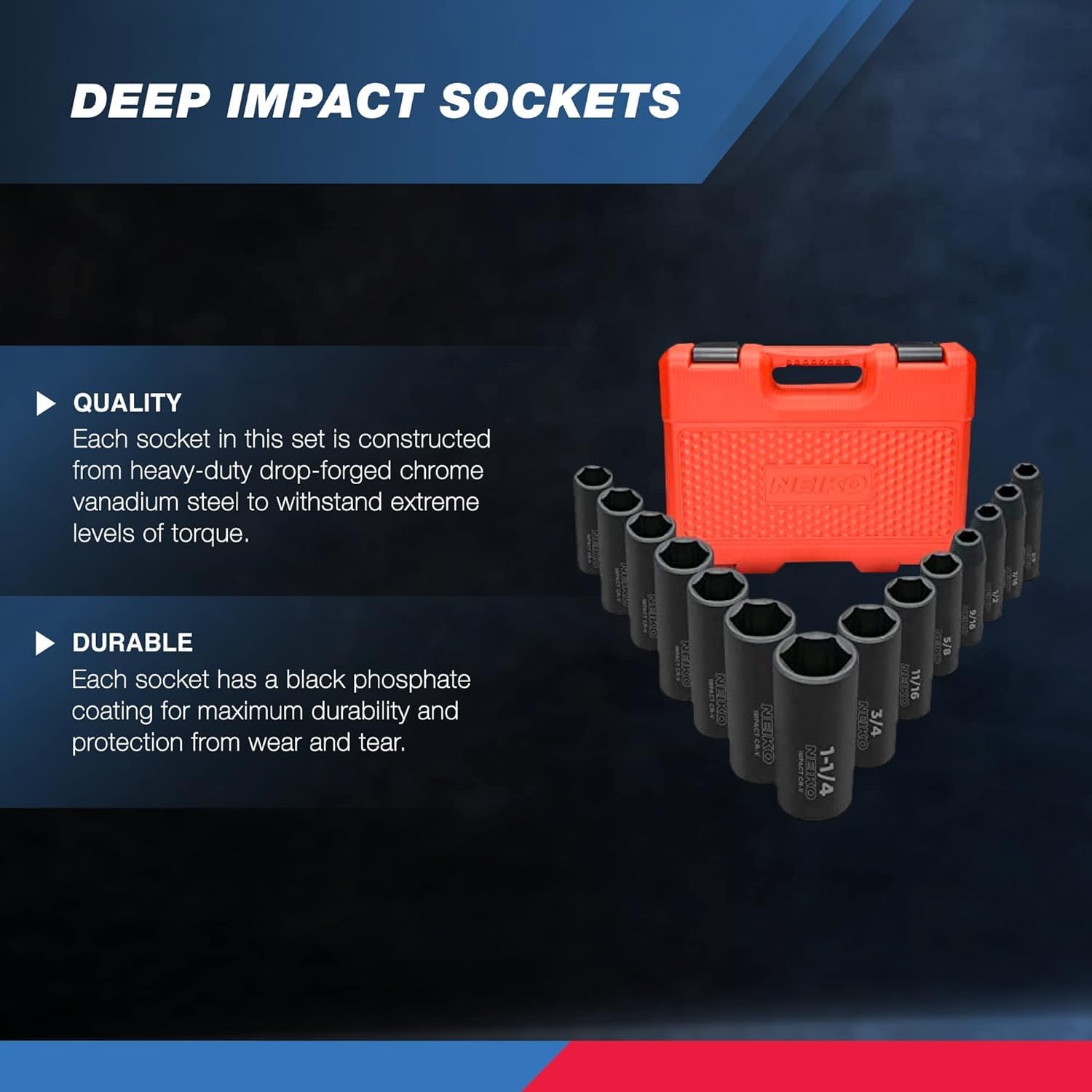 Chrome Vanadium Impact Socket Set 1/2′′ Drive, 65-Piece, SAE & Metric, Deep & Shallow, Includes Adapters & Ratchet Handle