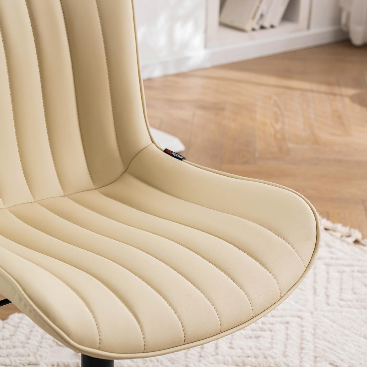 YOUNIKE Cute Armless Office Desk Chair Modern Upholstered Faux Leather Swivel Task Chair, Brown