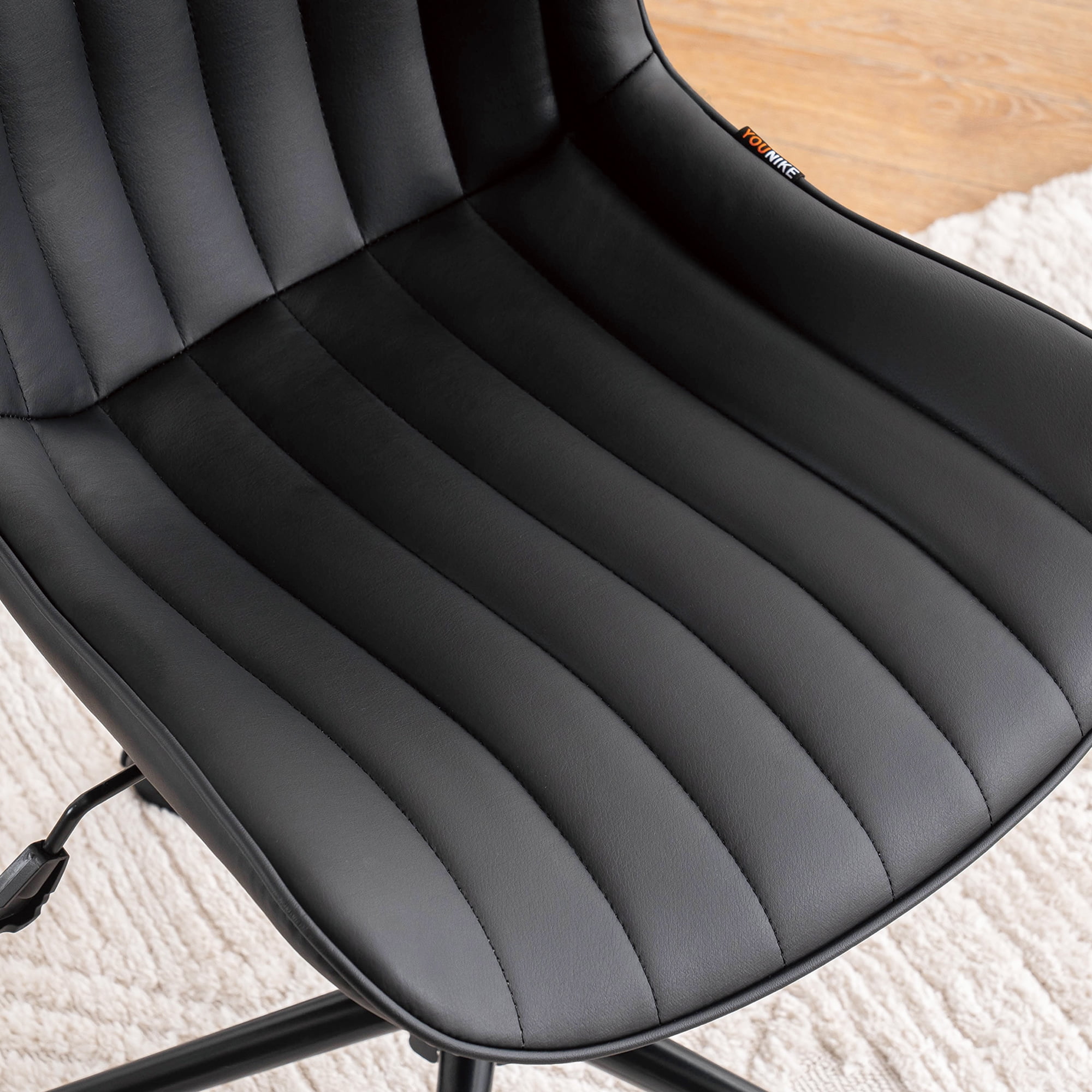 YOUNIKE Cute Armless Office Desk Chair Modern Upholstered Faux Leather Swivel Task Chair, Brown