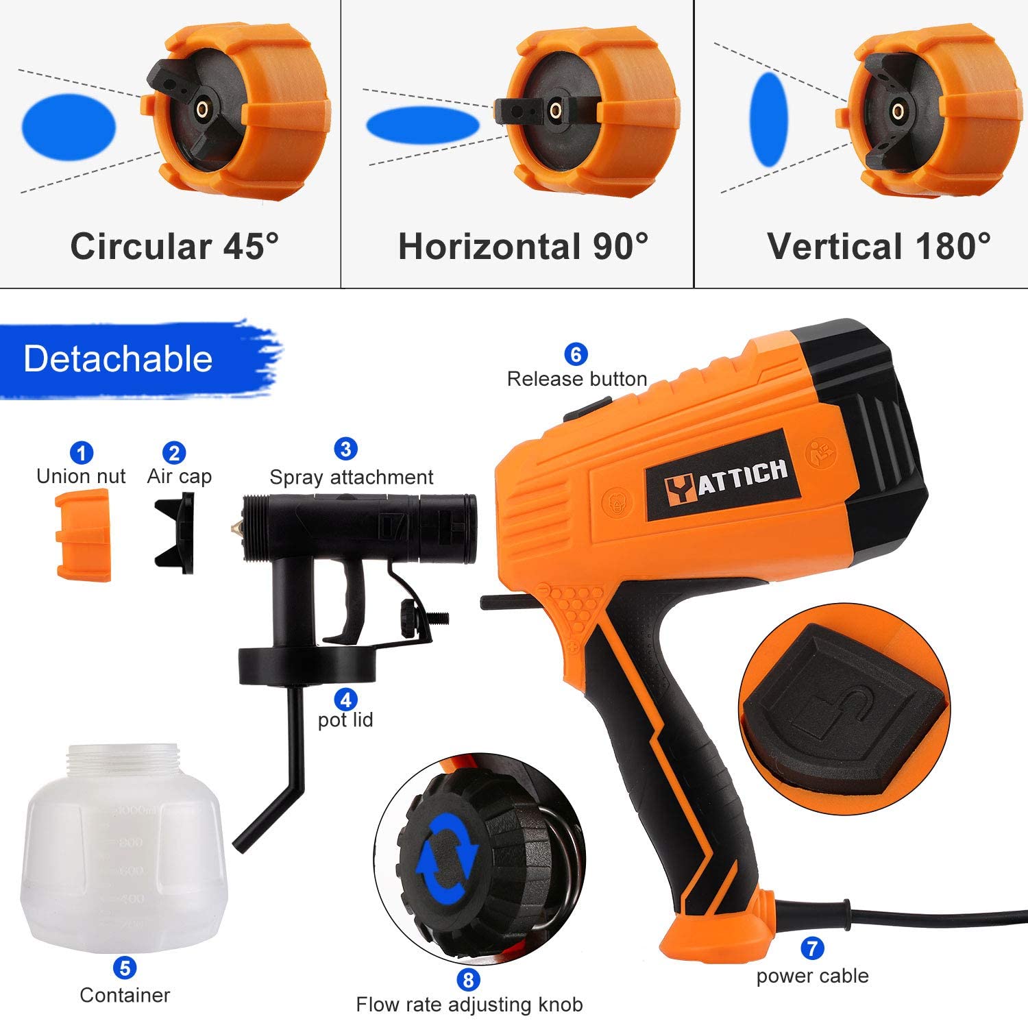 YATTICH Paint Sprayer, 700W High Power HVLP Spray Gun. YT-201