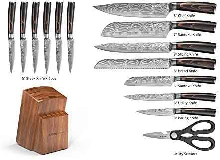 Yatoshi 7 Knife Block Set – Pro Kitchen Knife Set Ultra Sharp High Carbon Stainless Steel with Ergonomic Handle