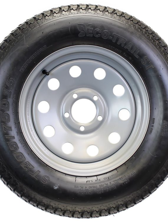 Trailer Tire On Rim ST205/75D15 F78-15 205/75-15 LRC 5 Lug Wheel Silver Mod