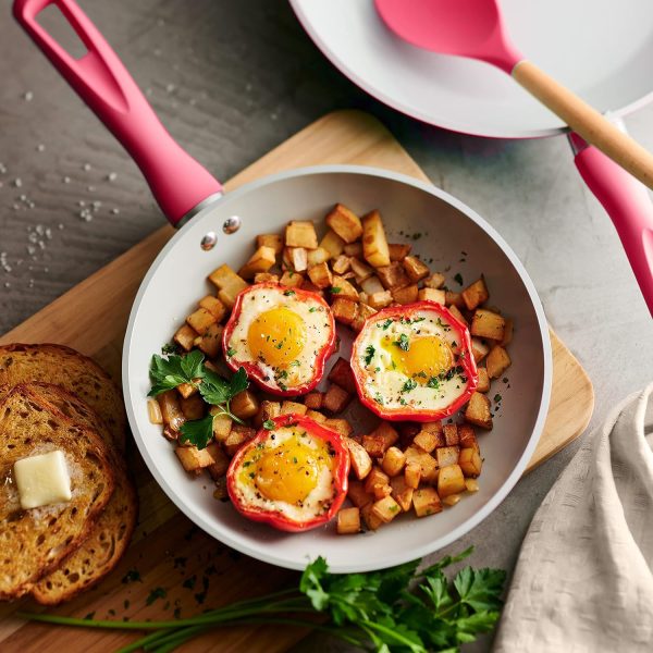 14-Piece Ceramic Cookware Set Red Nonstick, Induction-Ready, Oven Safe, Dishwasher Safe, Includes Fry Pans, Sauté Pan, Sauce Pans, Dutch Oven, and Wooden Utensils, 80110/034DS