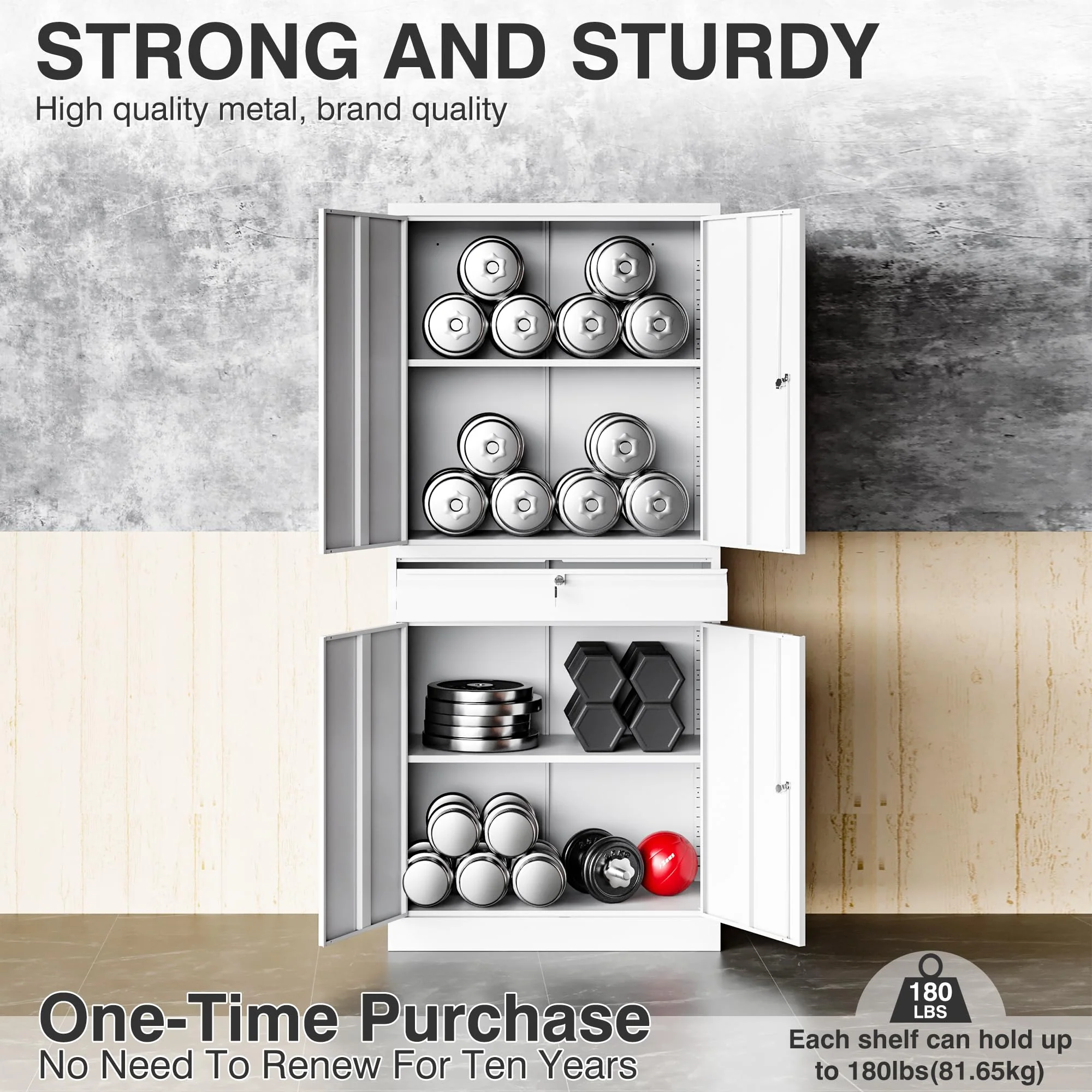 SISESOL Metal Garage Storage Cabinet with Doors and Shelves, 71