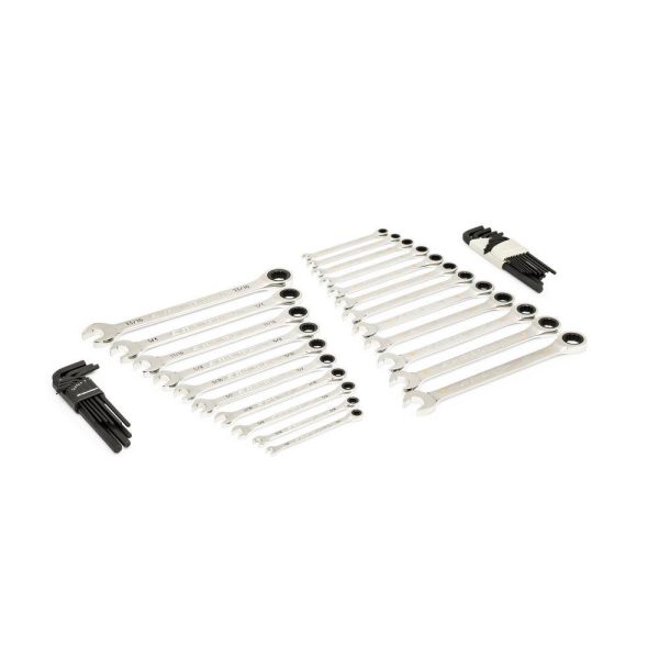 1008245829 44pc 90T SAE/Metric Combination Ratcheting Wrench   Long Arm Hex Key Set with EVA Foam Tray