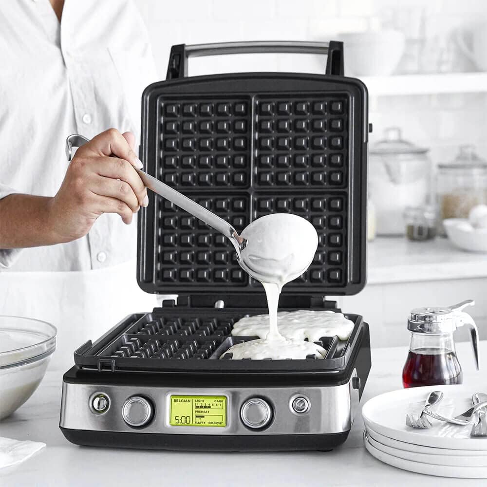 Elite 4-Square Belgian & Classic Waffle Iron, Healthy Ceramic Nonstick Aluminum Dishwasher Safe Plates, Adjustable Shade/Crunch Control, Wont Overflow, Easy Cleanup Breakfast,