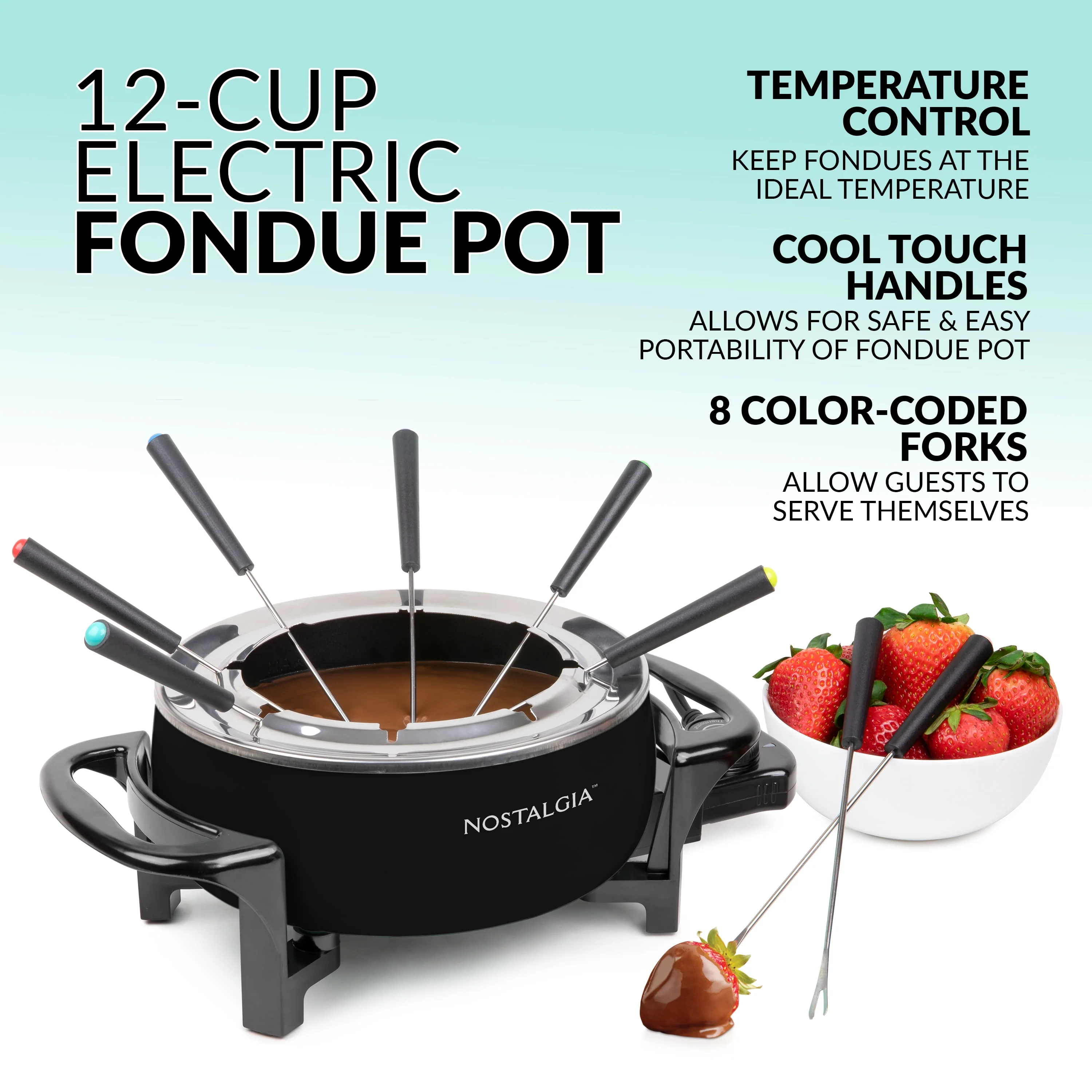 Nostalgia 12-Cup Electric Fondue Pot, Black