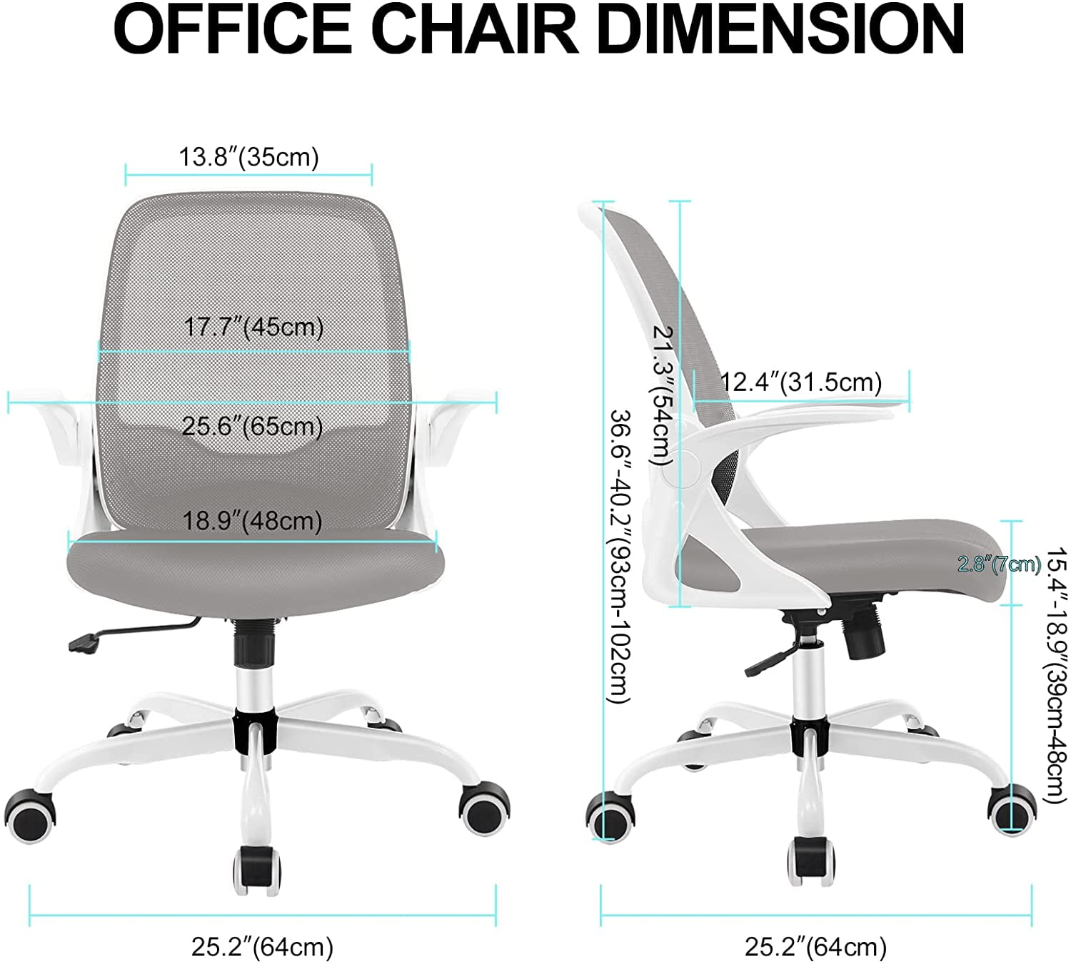 Coolhut Office Chair Ergonomic Home Desk Chair with Adjustable Armrests Mesh Computer Chair, Black
