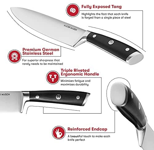 19-Piece Premium Kitchen Knife Set With Wooden Block | Master Maison German Stainless Steel Cutlery With Knife Sharpener & 8 Steak Knives