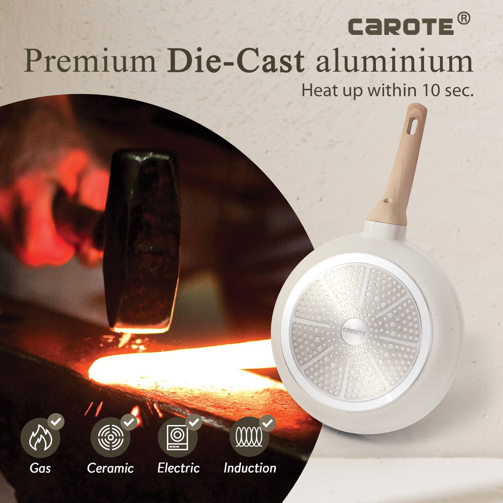 Carote Nonstick Pots and Pans Set, 10 Pcs Granite Kitchen Cookware Sets (White)