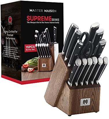 19-Piece Premium Kitchen Knife Set With Wooden Block | Master Maison German Stainless Steel Cutlery With Knife Sharpener & 8 Steak Knives