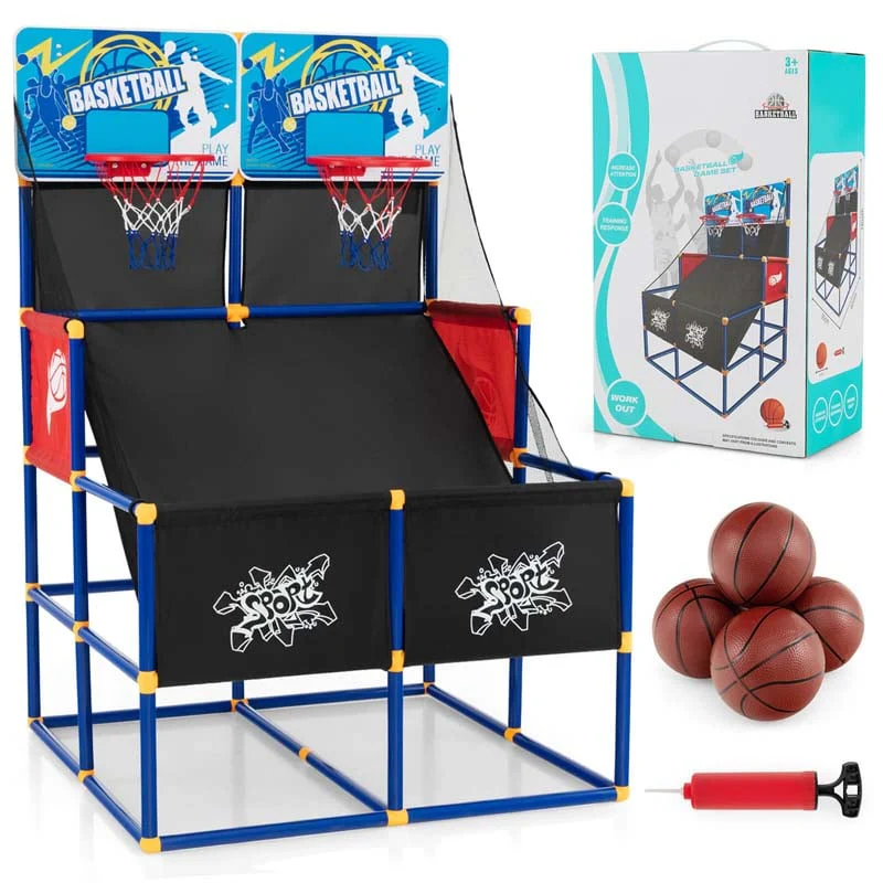 Kids Basketball Arcade Game Toy Set, Dual Shot Basketball Game for 2 Players with 4 Balls & Inflation Pump